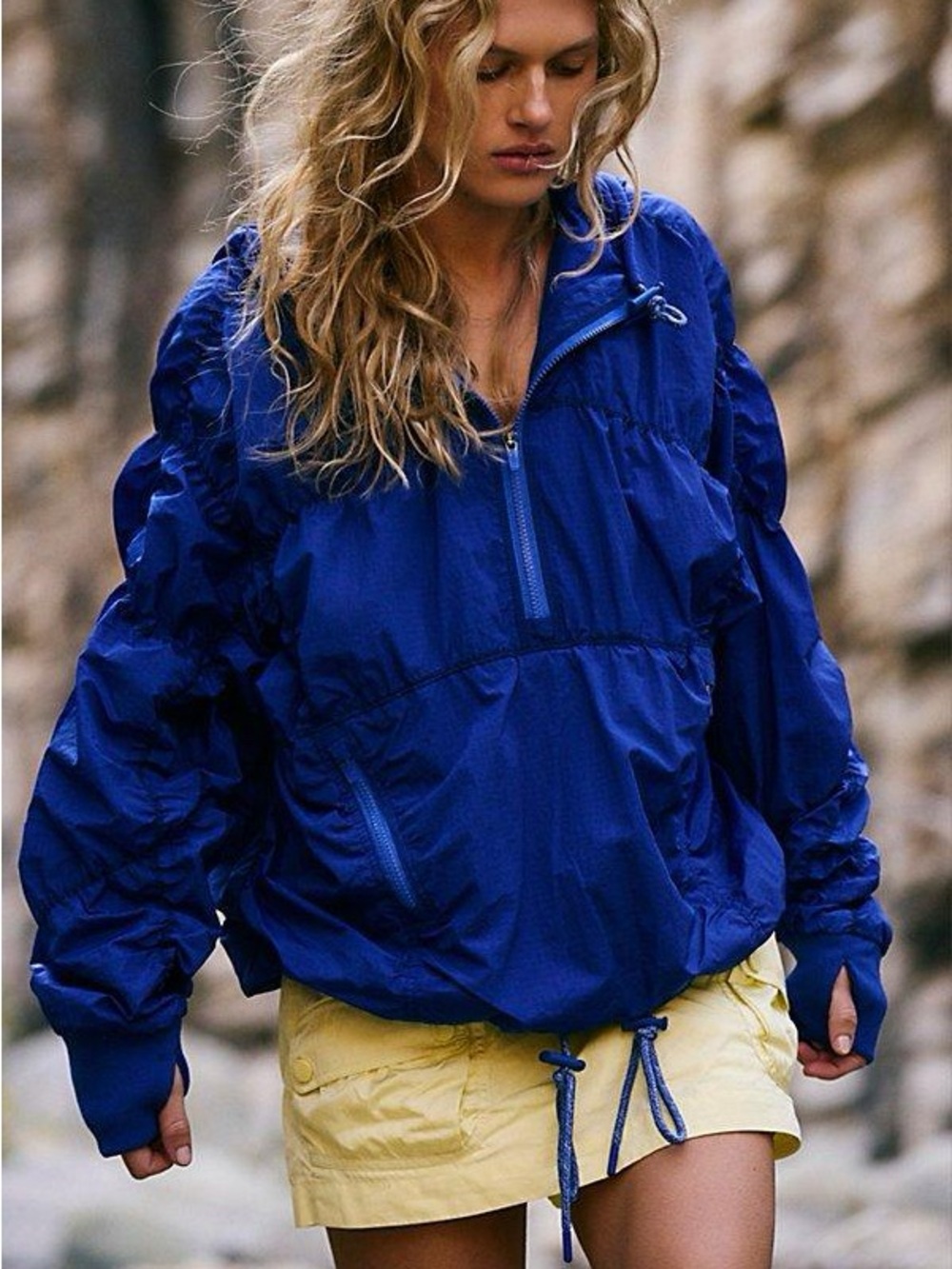 Free People FP Movement Happy Camper Colorblock Pullover in Electric Shock Blue